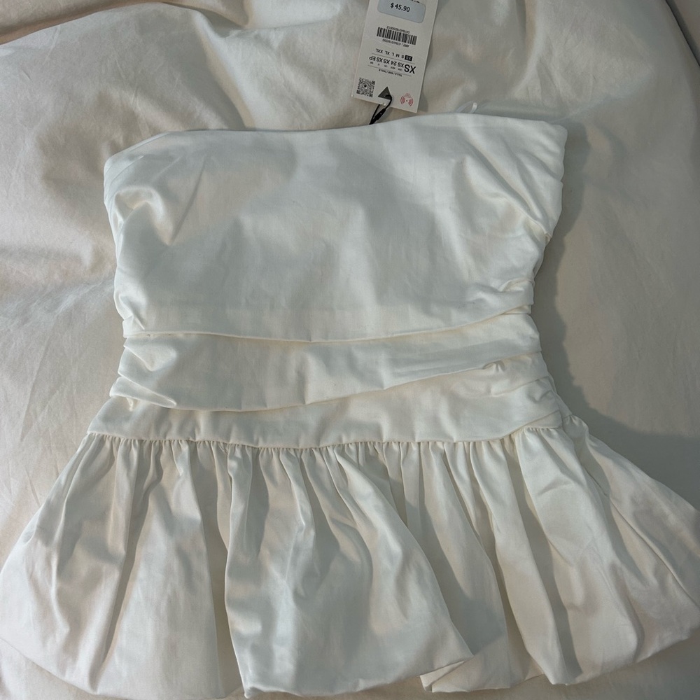 Zara White Strapless Peplum Top